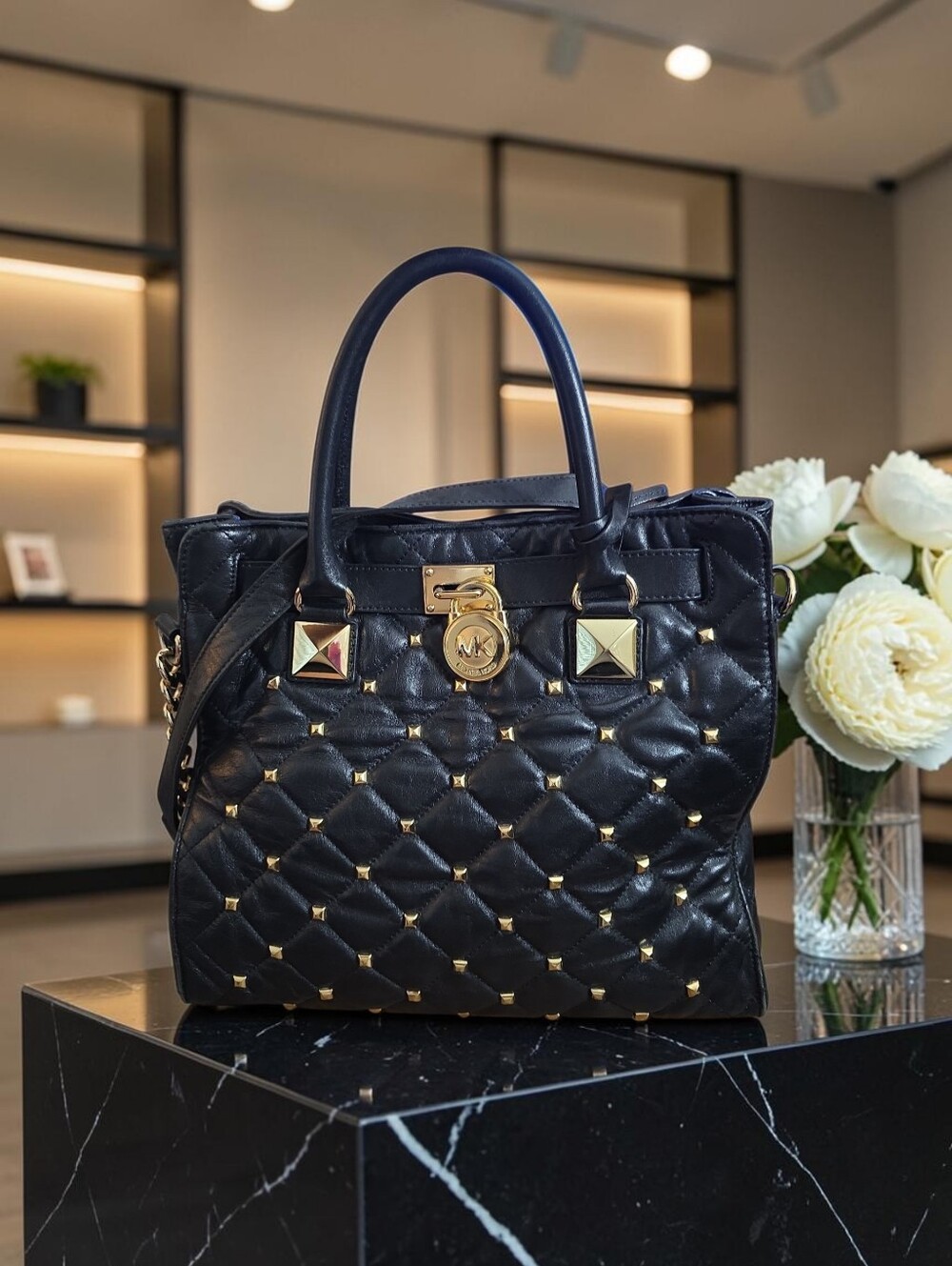 Michael Kors-Large Studded Hamilton Tote featuring gold-tone studs & padlock